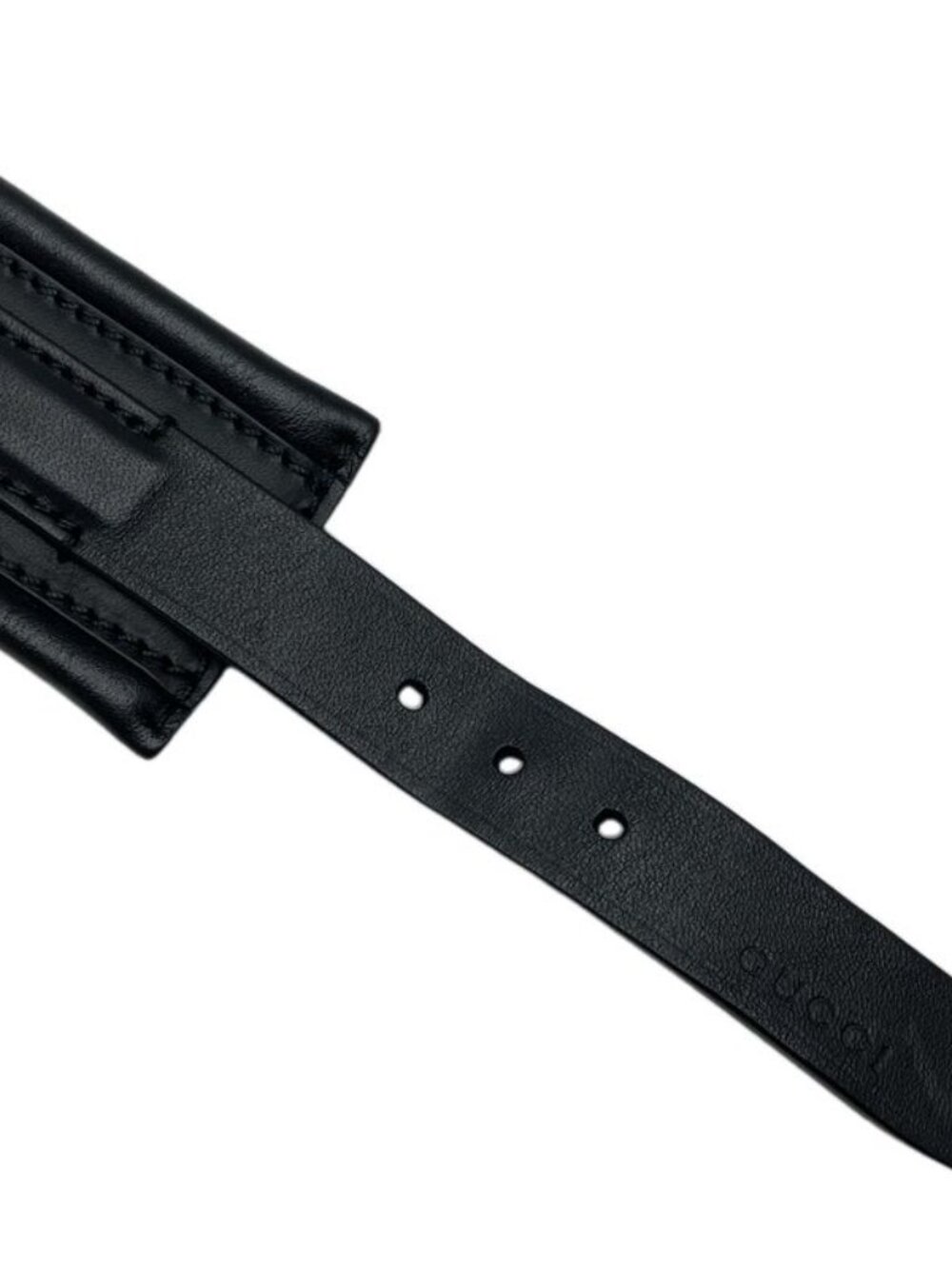 Gucci Interlocking Chain Belt Choker Black Leather Silver - Picture 2 of 10